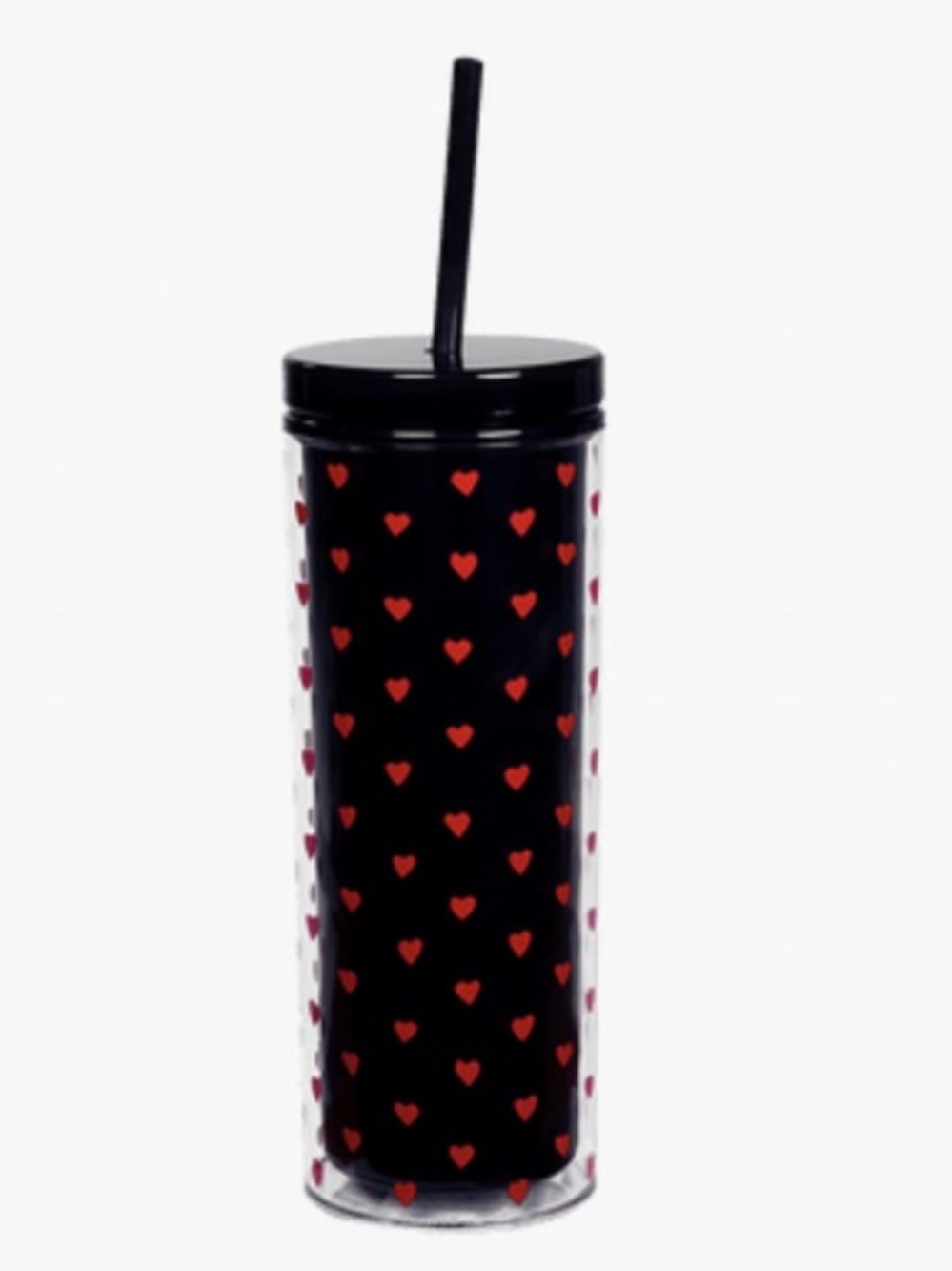 Kate Spade Black Tumbler with Mini Red Hearts & Straw